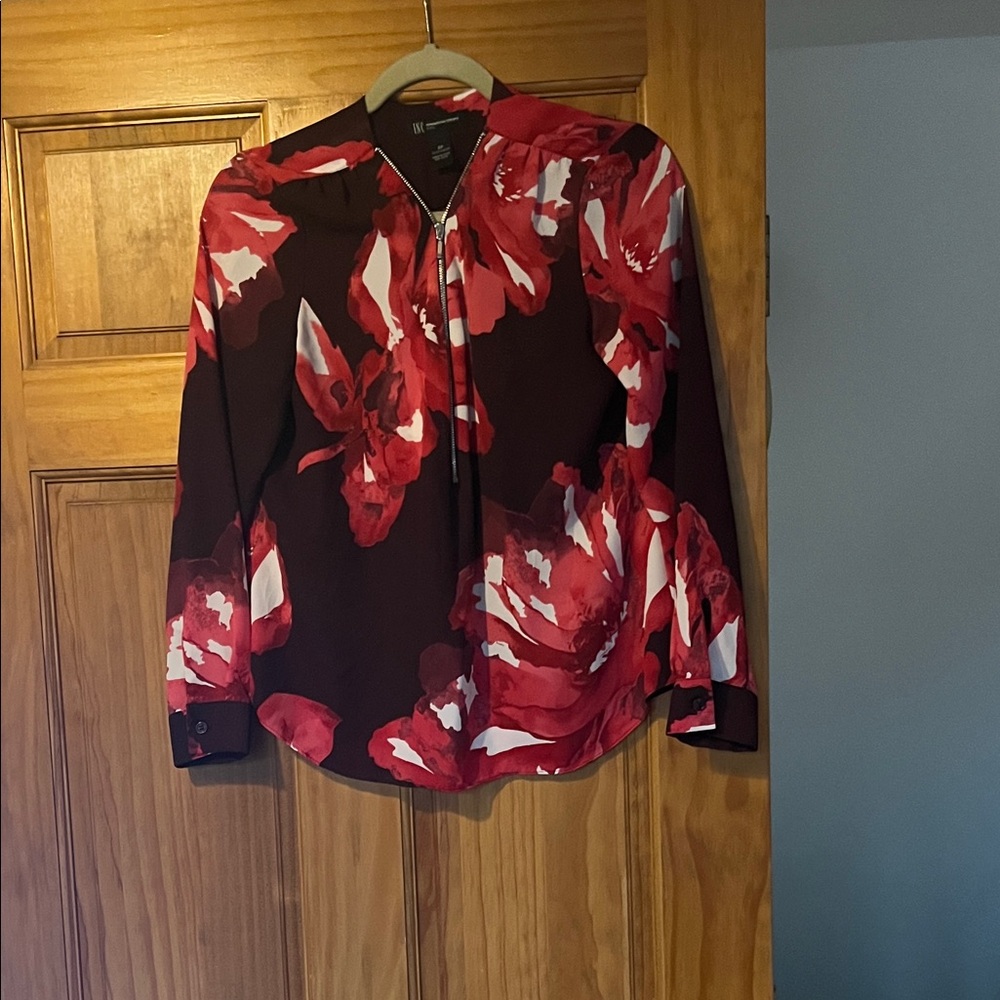 Floral Red and White Blouse